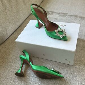 Amina Muaddi Green Sculptural Heels